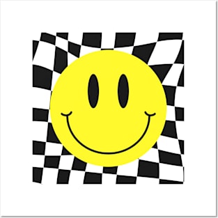 Checkered 70s 80s 90s Yellow Smile Face Cute Smiling Happy Posters and Art